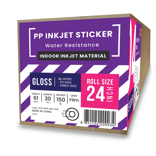 PPSA1GR3 สติกเกอร์พีพีอิงค์เจ็ทเคลือบเงา (Glossy PP InkJet Sticker) 150 ไมครอน A1-24" (61cm/30m)