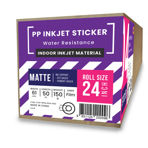 สติกเกอร์พีพีอิงค์เจ็ทเคลือบด้าน (Matte PP InkJet Sticker) 150 ไมครอน A1-24" (61cm/50m)